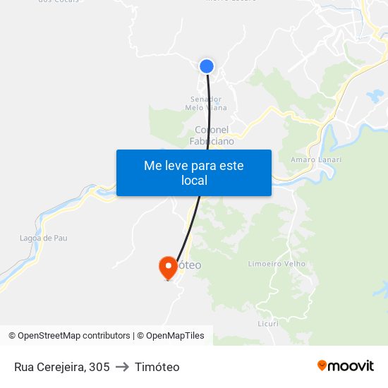 Rua Cerejeira, 305 to Timóteo map