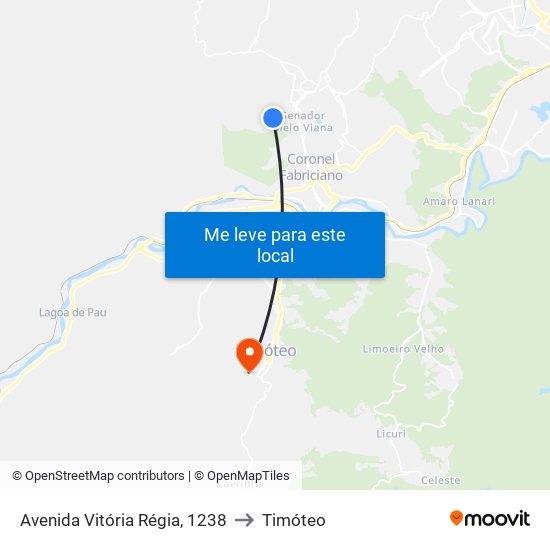 Avenida Vitória Régia, 1238 to Timóteo map