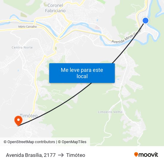 Avenida Brasília, 2177 to Timóteo map