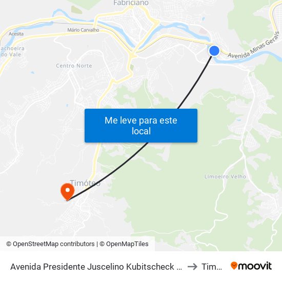 Avenida Presidente Juscelino Kubitscheck De Oliveira, 100 to Timóteo map