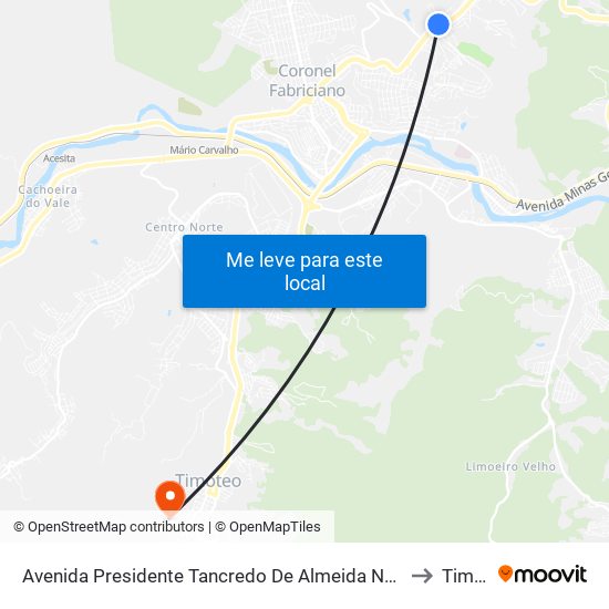 Avenida Presidente Tancredo De Almeida Neves, 4121 | Posto Leve to Timóteo map