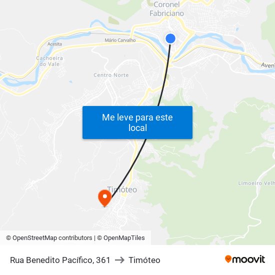 Rua Benedito Pacífico, 361 to Timóteo map