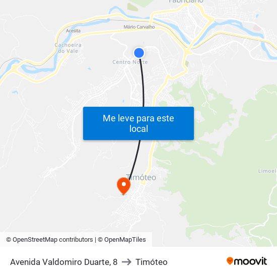 Avenida Valdomiro Duarte, 8 to Timóteo map