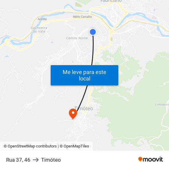 Rua 37, 46 to Timóteo map