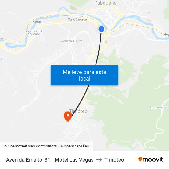 Avenida Emalto, 31 - Motel Las Vegas to Timóteo map