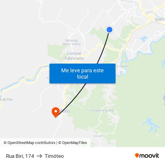 Rua Biri, 174 to Timóteo map