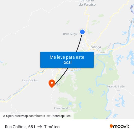 Rua Colônia, 681 to Timóteo map