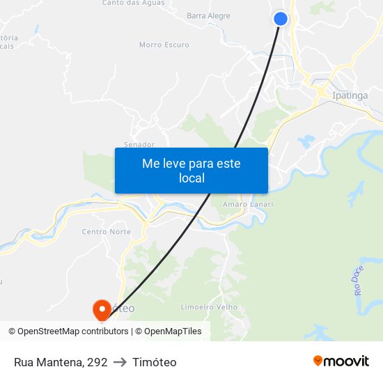 Rua Mantena, 292 to Timóteo map