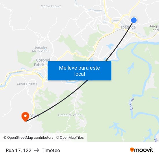 Rua 17, 122 to Timóteo map