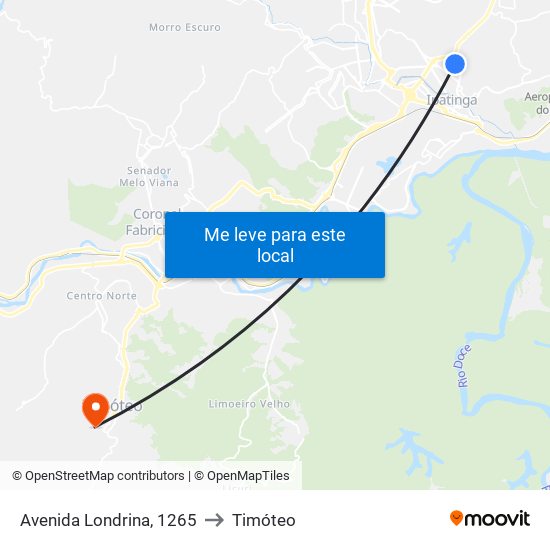 Avenida Londrina, 1265 to Timóteo map