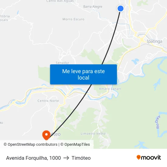 Avenida Forquilha, 1000 to Timóteo map