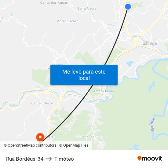 Rua Bordéus, 34 to Timóteo map