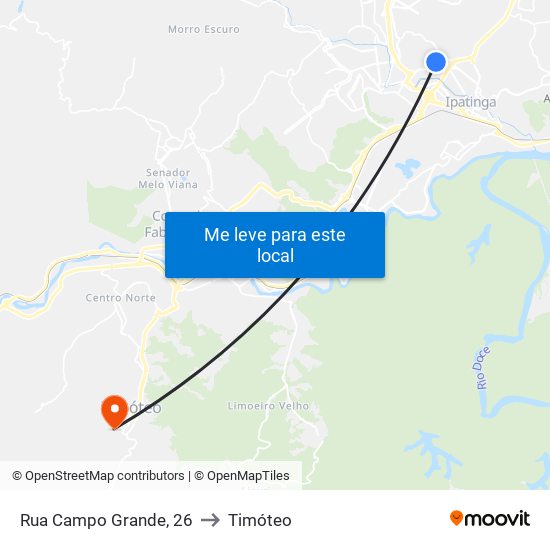 Rua Campo Grande, 26 to Timóteo map