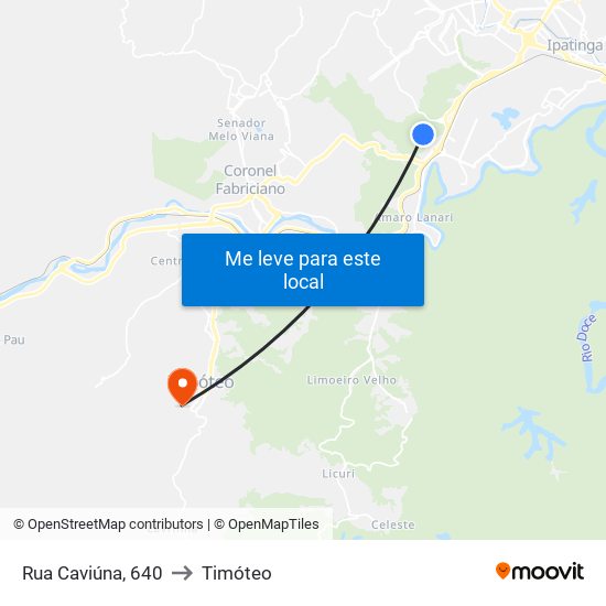 Rua Caviúna, 640 to Timóteo map