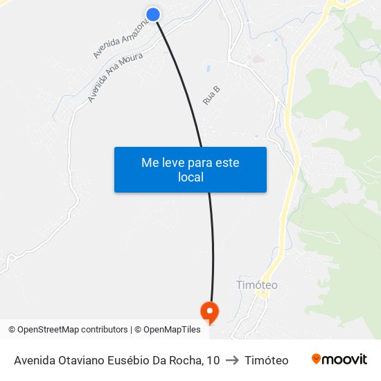 Avenida Otaviano Eusébio Da Rocha, 10 to Timóteo map