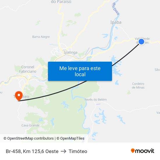 Br-458, Km 125,6 Oeste to Timóteo map