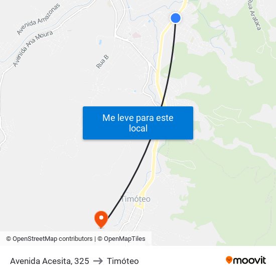 Avenida Acesita, 325 to Timóteo map