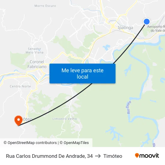 Rua Carlos Drummond De Andrade, 34 to Timóteo map