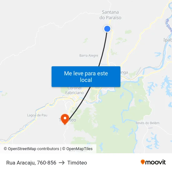 Rua Aracaju, 760-856 to Timóteo map