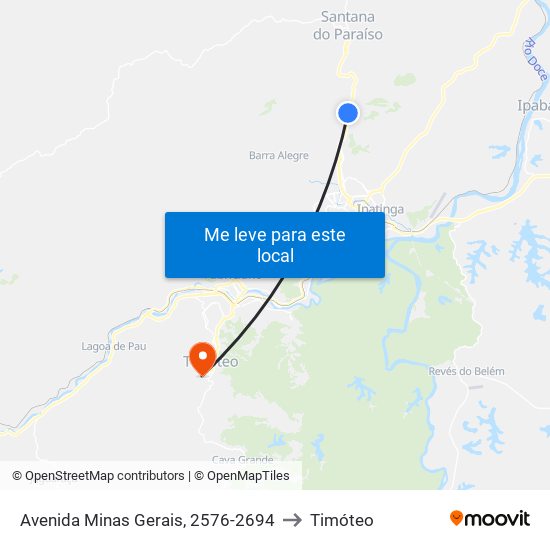 Avenida Minas Gerais, 2576-2694 to Timóteo map