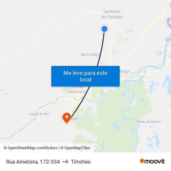 Rua Ametista, 172-334 to Timóteo map