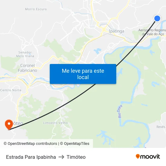 Estrada Para Ipabinha to Timóteo map