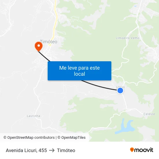 Avenida Licuri, 455 to Timóteo map
