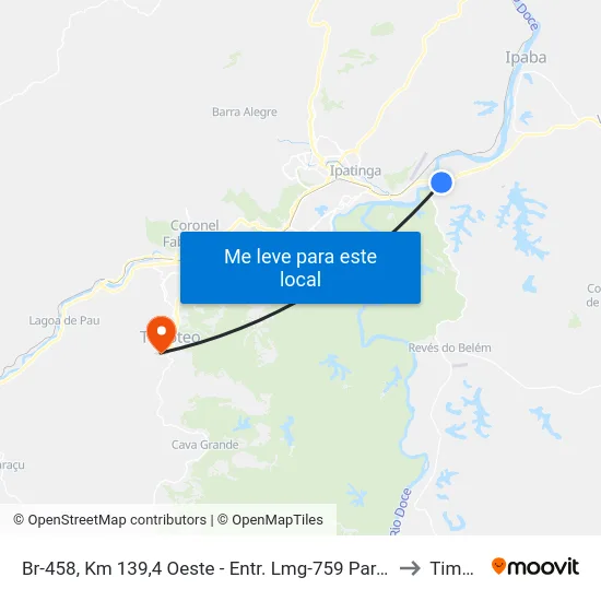 Br-458, Km 139,4 Oeste - Entr. Lmg-759 Para Pingo D'Água to Timóteo map