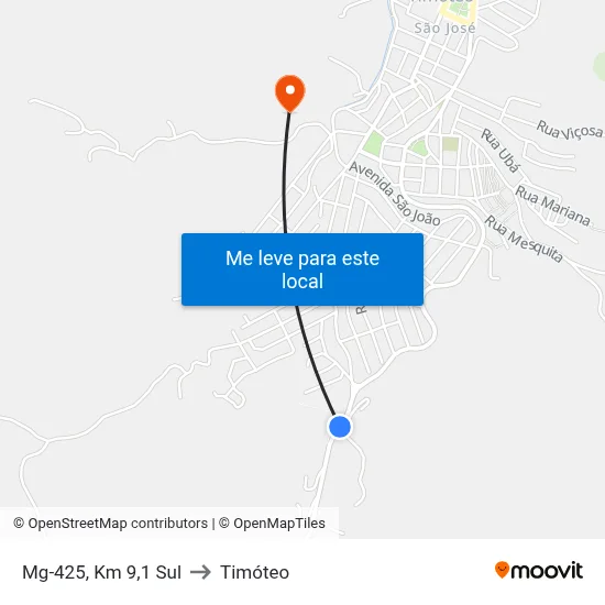 Mg-425, Km 9,1 Sul to Timóteo map