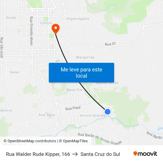 Rua Walder Rude Kipper, 166 to Santa Cruz do Sul map