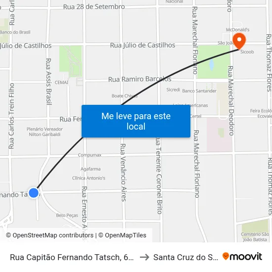 Rua Capitão Fernando Tatsch, 699 to Santa Cruz do Sul map
