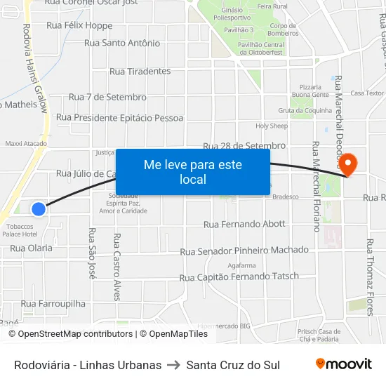 Rodoviária - Linhas Urbanas to Santa Cruz do Sul map