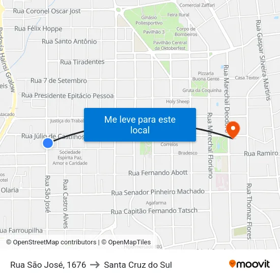Rua São José, 1676 to Santa Cruz do Sul map