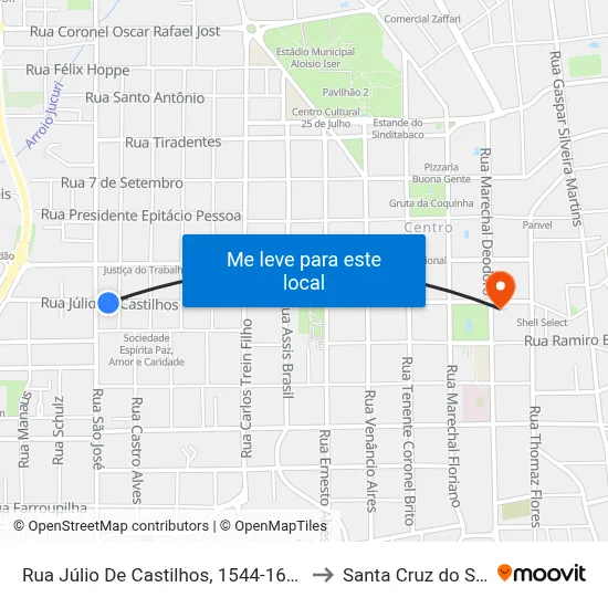 Rua Júlio De Castilhos, 1544-1634 to Santa Cruz do Sul map