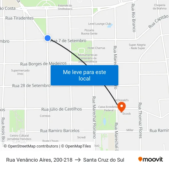 Rua Venâncio Aíres, 200-218 to Santa Cruz do Sul map