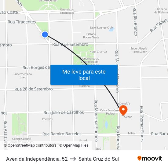 Avenida Independência, 52 to Santa Cruz do Sul map