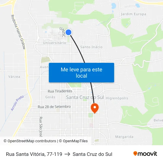 Rua Santa Vitória, 77-119 to Santa Cruz do Sul map