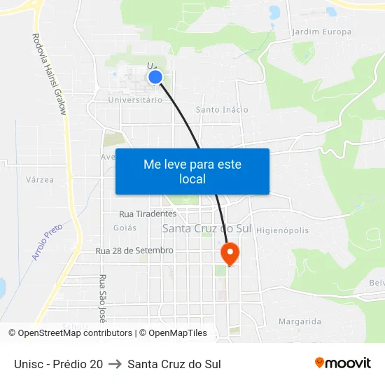Unisc - Prédio 20 to Santa Cruz do Sul map