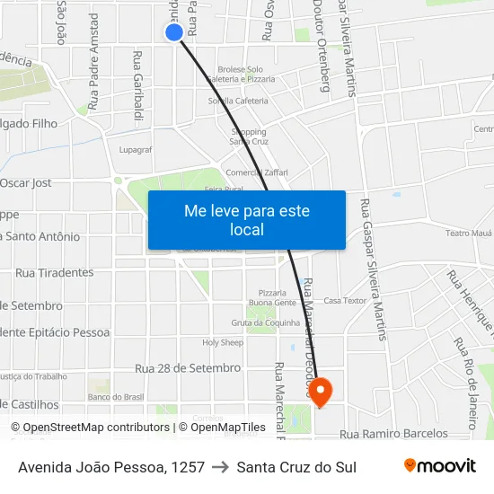 Avenida João Pessoa, 1257 to Santa Cruz do Sul map