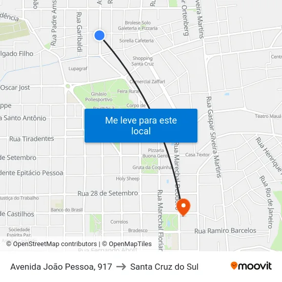 Avenida João Pessoa, 917 to Santa Cruz do Sul map