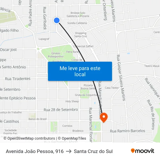 Avenida João Pessoa, 916 to Santa Cruz do Sul map