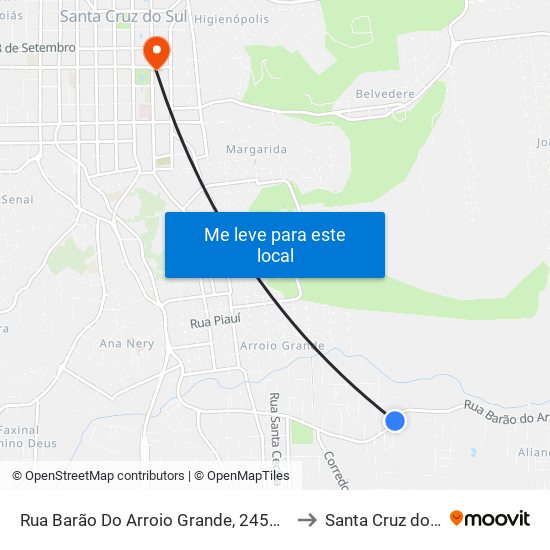 Rua Barão Do Arroio Grande, 2451-2571 to Santa Cruz do Sul map