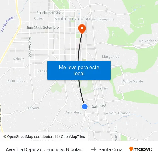 Avenida Deputado Euclides Nicolau Kliemann, 1040 to Santa Cruz do Sul map
