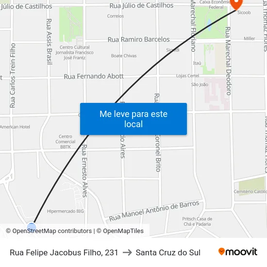 Rua Felipe Jacobus Filho, 231 to Santa Cruz do Sul map