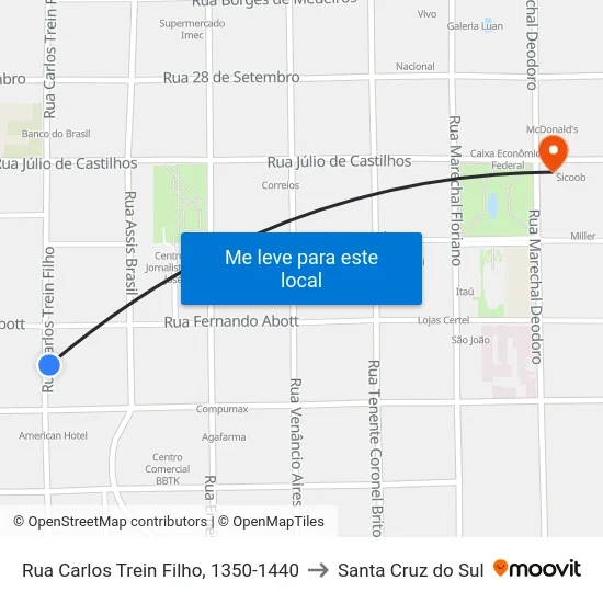 Rua Carlos Trein Filho, 1350-1440 to Santa Cruz do Sul map