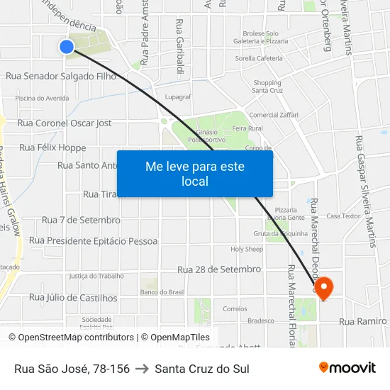 Rua São José, 78-156 to Santa Cruz do Sul map