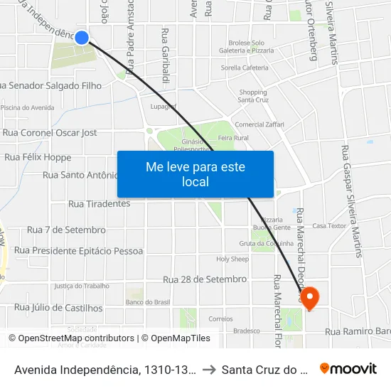 Avenida Independência, 1310-1368 to Santa Cruz do Sul map