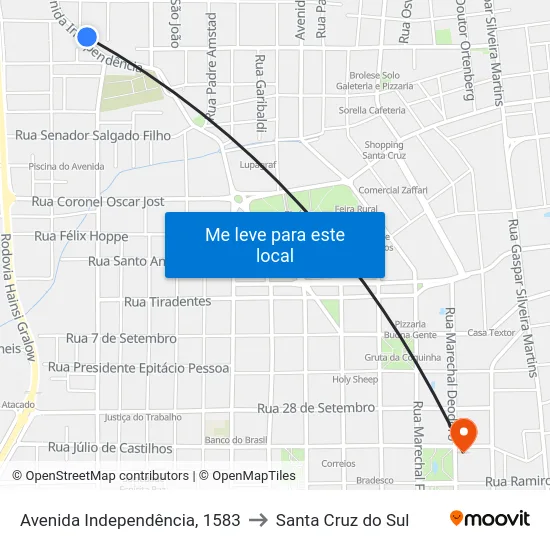 Avenida Independência, 1583 to Santa Cruz do Sul map