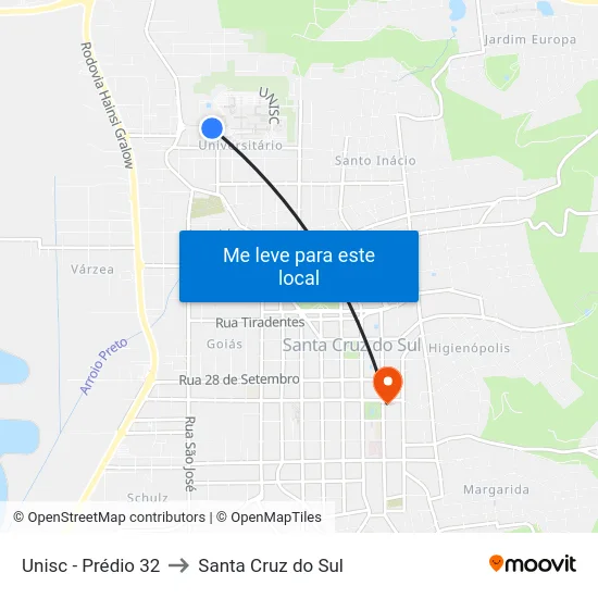 Unisc - Prédio 32 to Santa Cruz do Sul map