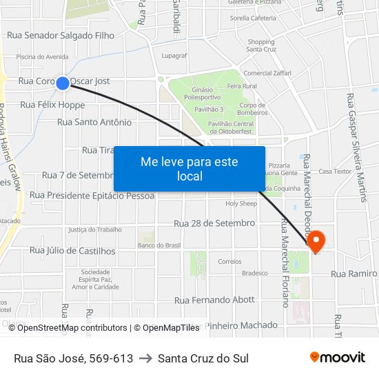 Rua São José, 569-613 to Santa Cruz do Sul map